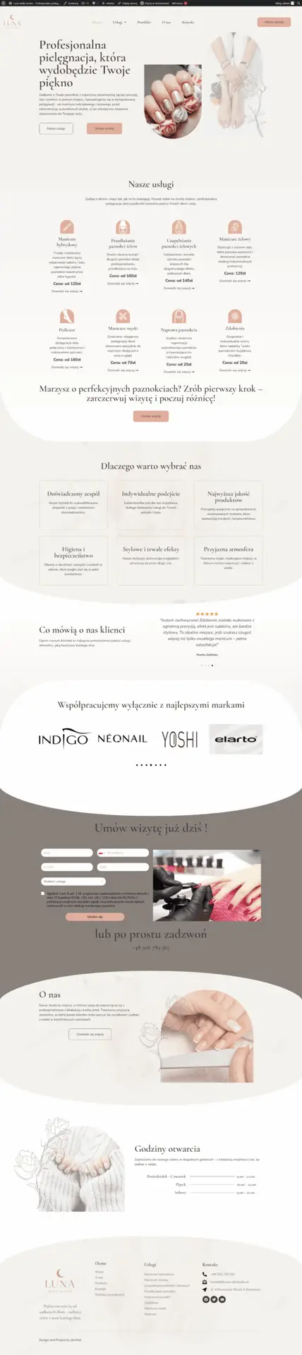 tworzenie stron internetowych - screenshoot strony dla studia pielęgnacji paznokci stworzonej przez DevMat